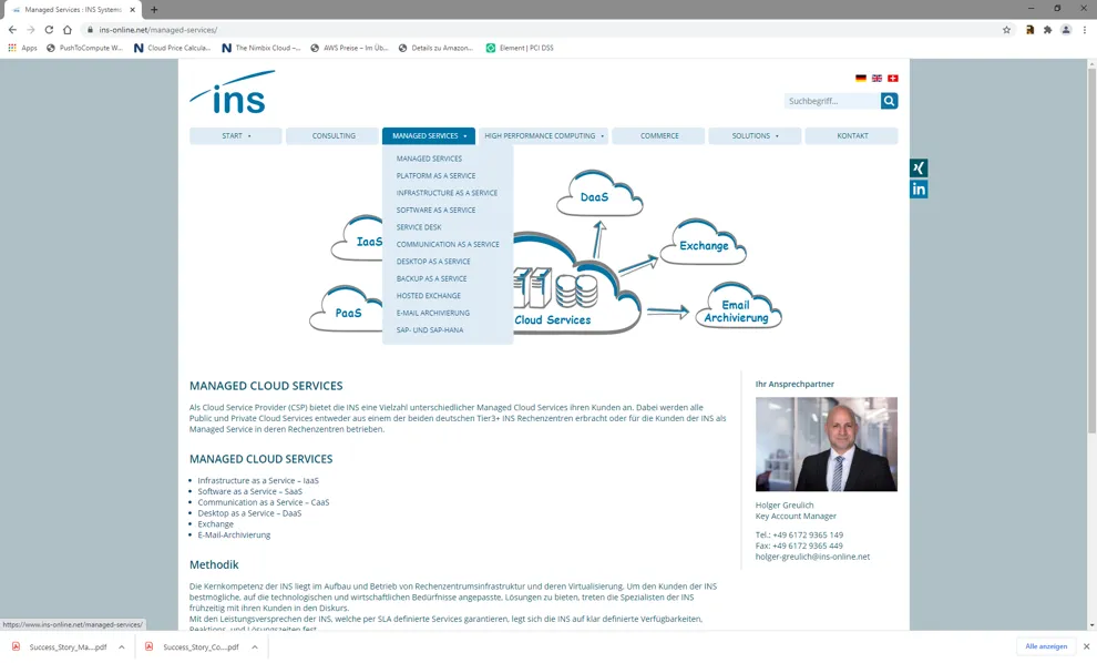 Übersicht unserer Managed Services auf der INS-Unternehmenswebsite.