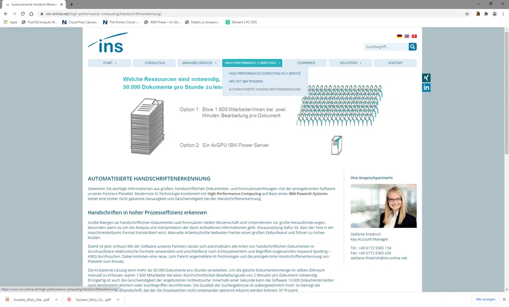 Overview of our AI solution on the INS company website.