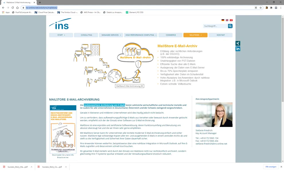 INS company website for email archiving.